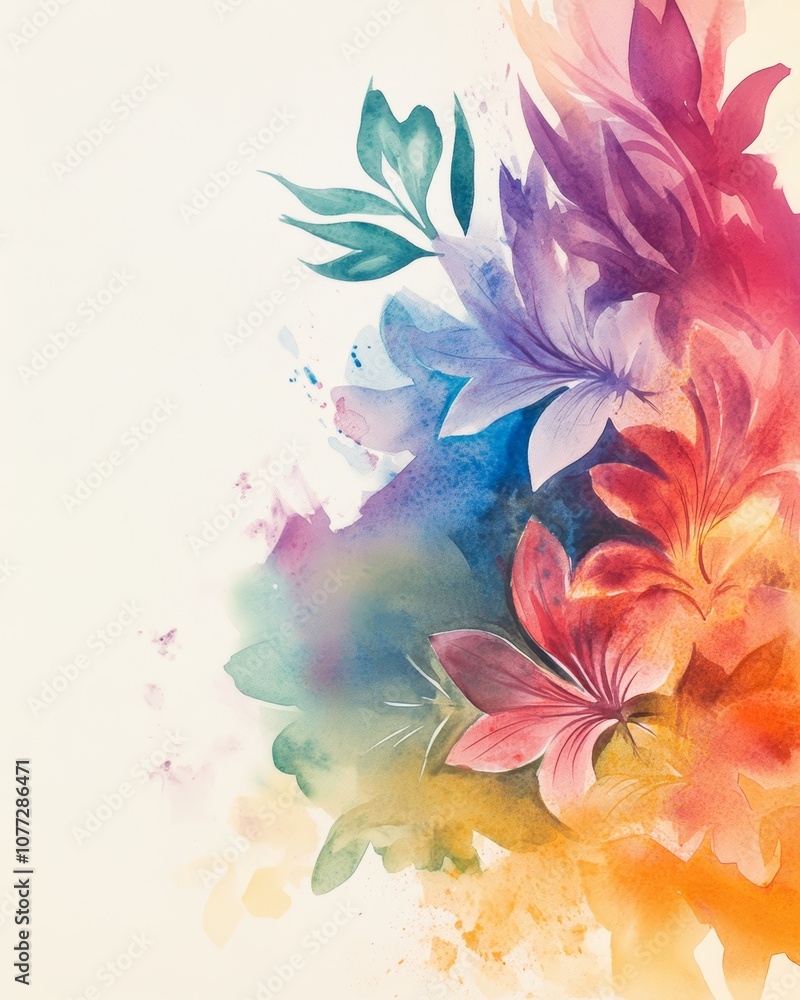 Poster Watercolor Floral Background with Blank Space for Text or Graphics Generative AI