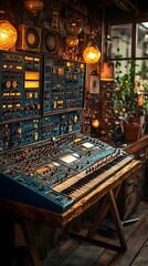 Vintage Synth in a Rustic Studio