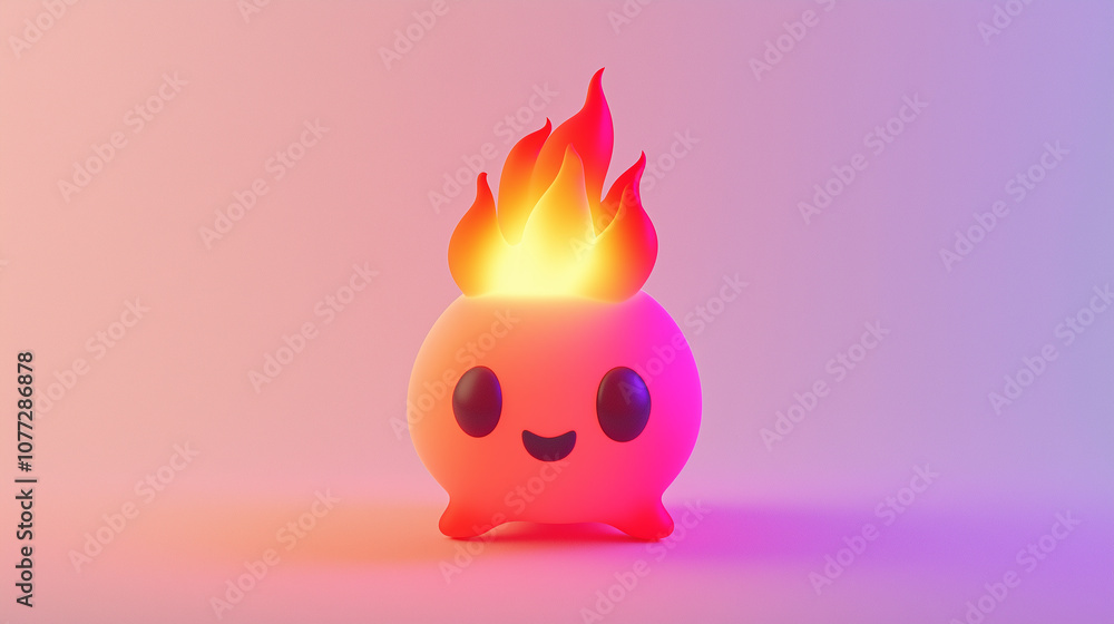 Poster kawaii blob burning with flames on gradient background