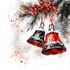 Celebrate the festive season with beautifully decorated christmas bells and evergreen branches