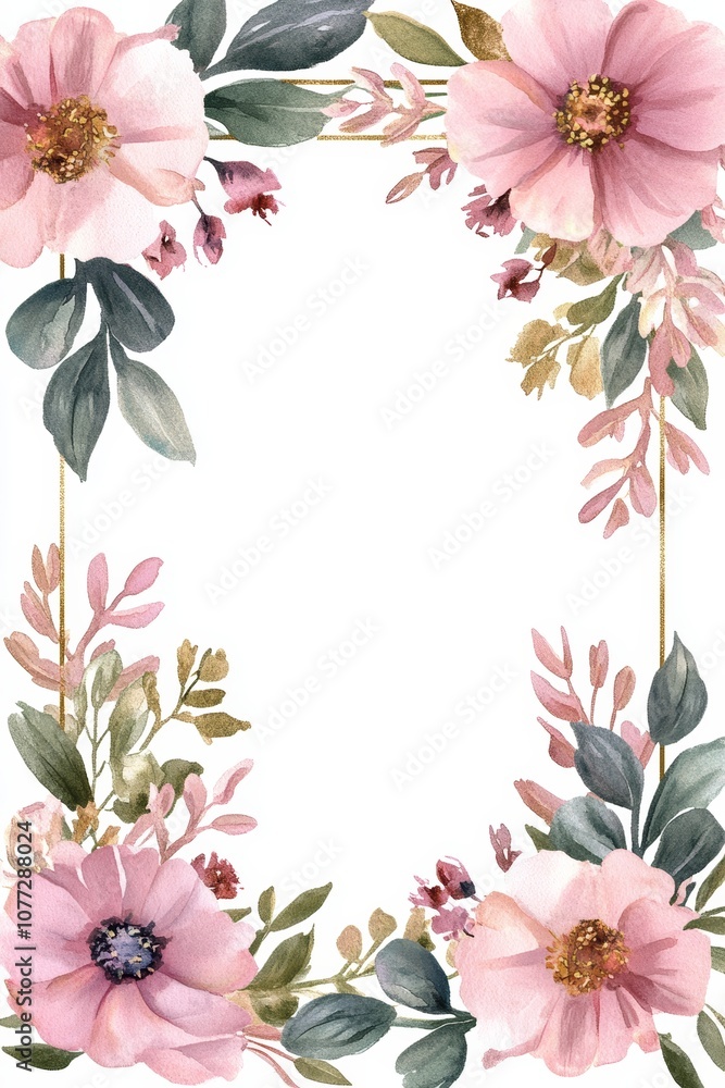 Poster pastel pink frame with gold accents for simple and clean design generative ai