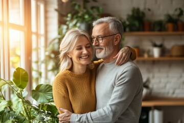 Obraz premium Middle-aged couples in a bright, warm interior, The couples are engaged in peaceful.