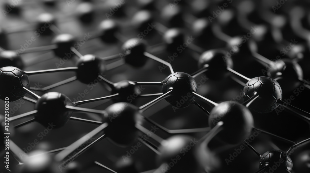 Poster close-up view of a molecular structure showing interconnected atoms and bonds in a scientifically de