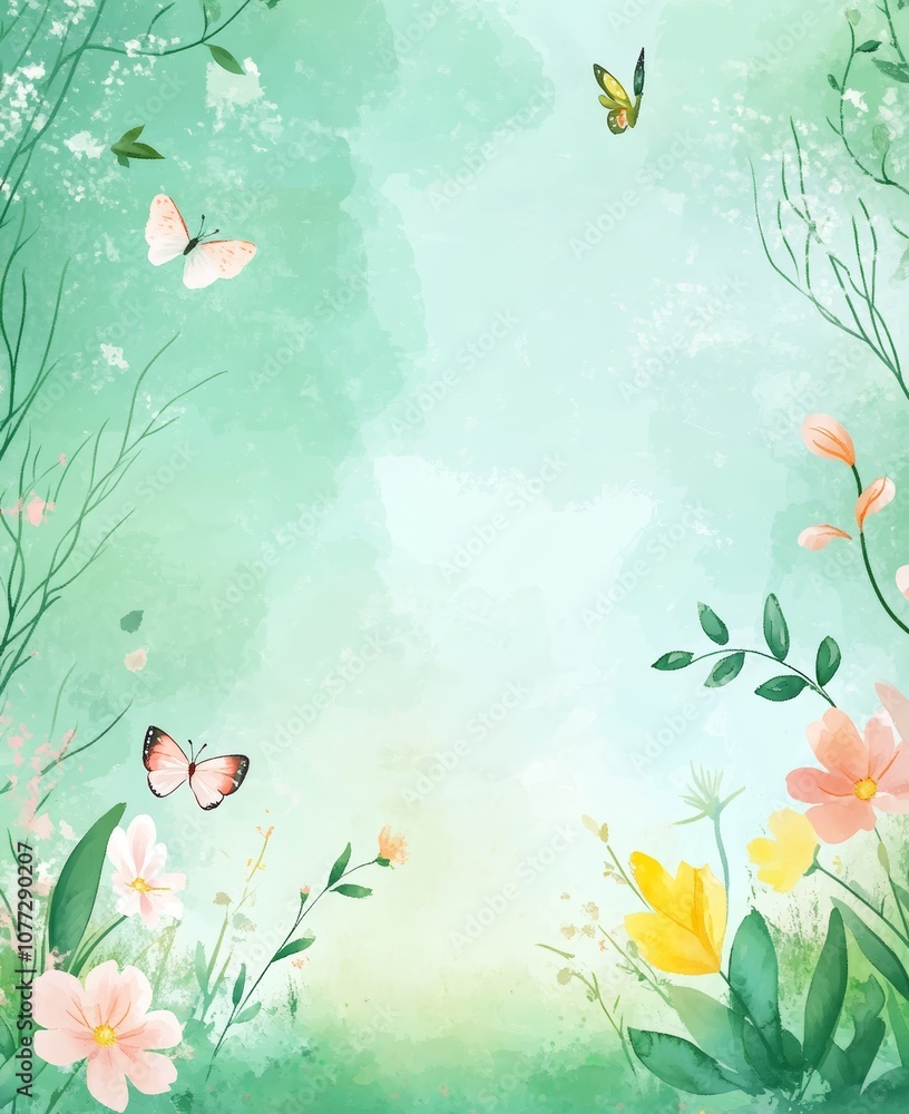 Poster soft spring background for a children's quiz page with pastel colors and nature elements generative 