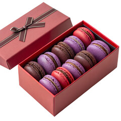 Elegant Gift Box of Red and Purple Macarons – Perfect Gourmet Treat.