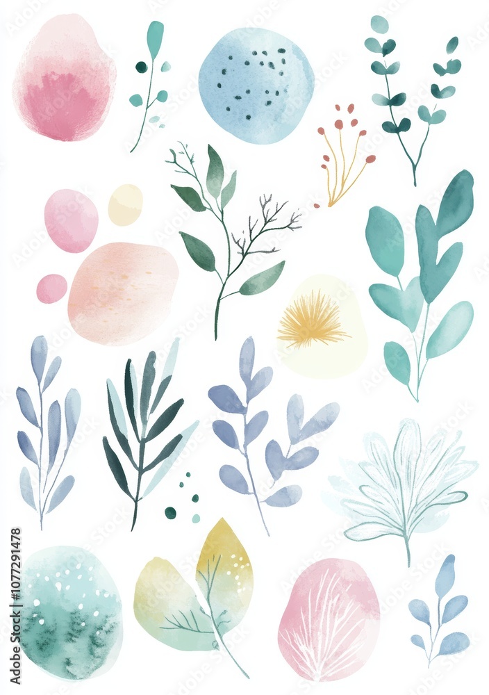 Poster whimsical watercolor background with cute doodle elements for design and craft projects generative a