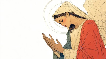 Angel in Prayer. A prayerful angel, embodying serenity and divine connection. Digital illustration.

