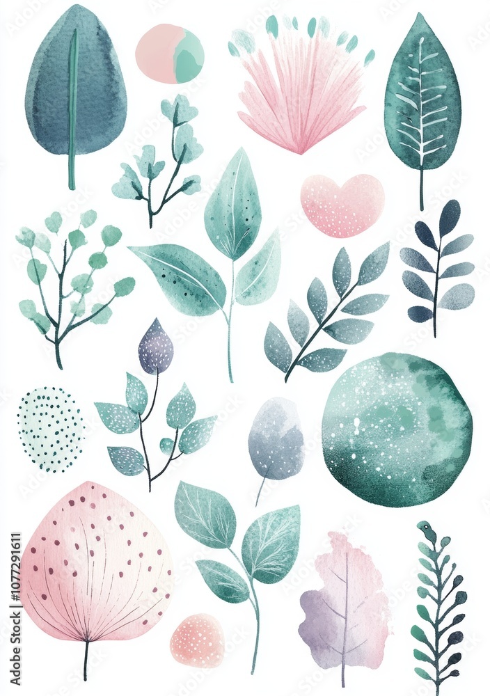Poster whimsical watercolor background with cute doodle elements for design and craft projects generative a