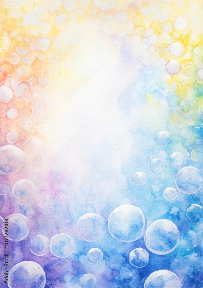 Poster dreamy watercolor background with colorful bubbles for creative projects generative ai