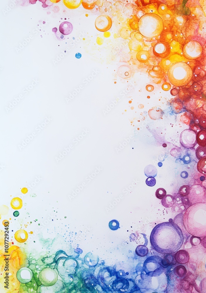Poster dreamy watercolor background with colorful bubbles for creative projects generative ai