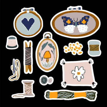 Embroidery sticker needlework clip art vector art