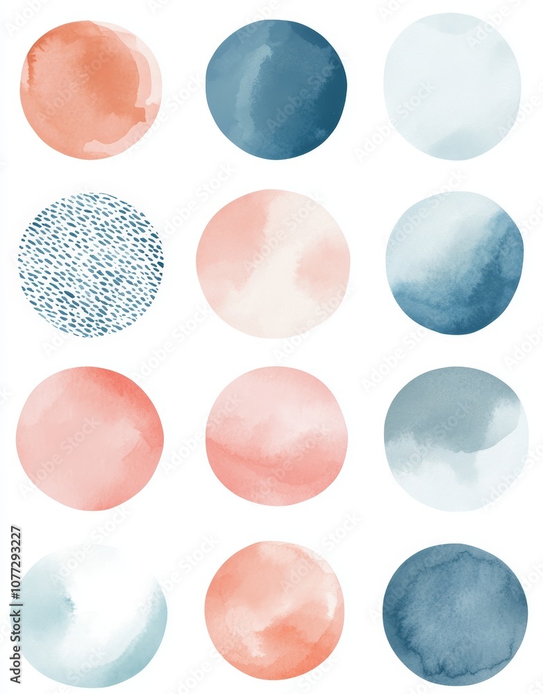 Poster watercolor circles in pastel colors on white background for design and art projects generative ai