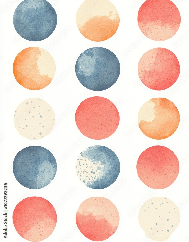 Poster watercolor circles in pastel colors on white background for design and art projects generative ai