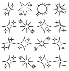 Fototapeta premium Sparkle Icons set. Twinkle stars collection. Shine star icons. Effect shine, glitter, twinkling and clean. Star sparkle icon. Vector illustration.