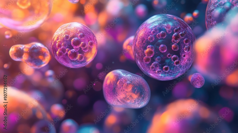 Poster Abstract glowing spheres with intricate patterns and a soft focus, floating in a colorful background.
