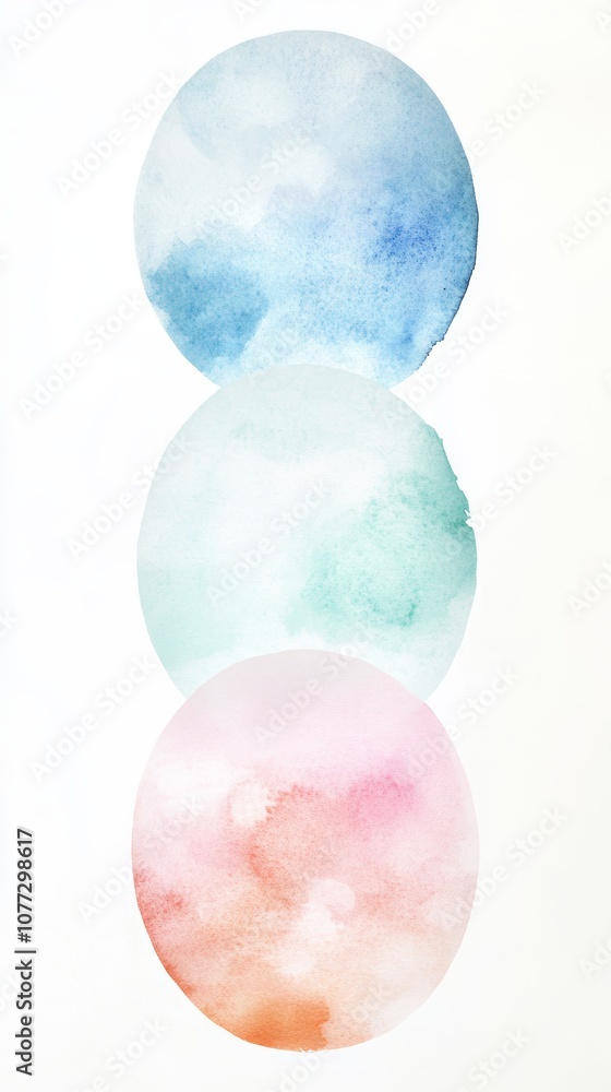 Poster soft pastel watercolour texture with oval shaped elements on white background for design and craft u