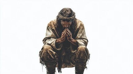 Obraz premium Thy Will Be Done: Jesus’ Prayer in the Garden. Jesus praying fervently in the Garden of Gethsemane before His sacrifice.