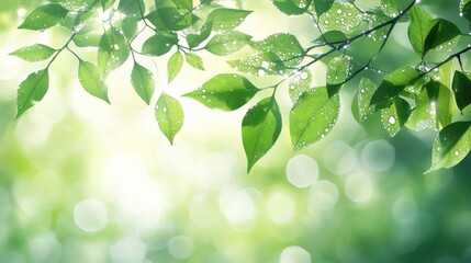 Fresh Green Leaves Glistening with Morning Dew