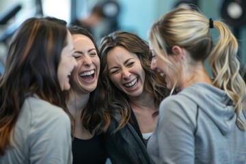 Fototapeta premium Candid group of women laughing after gym workout