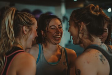 Fototapeta premium Candid group of women laughing after gym workout