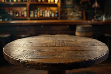 Fototapeta premium Wooden round table in pub or bar