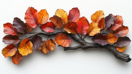 Fototapeta premium Branch showing colorful autumn leaves on white background