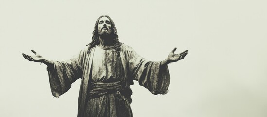 Jesus: The Strength of Sacrifice. Biblical portrayal of a man standing under soft light. Digital illustration.
