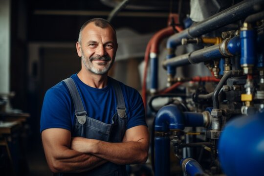 Portrait of a smiling middle aged small business plumber