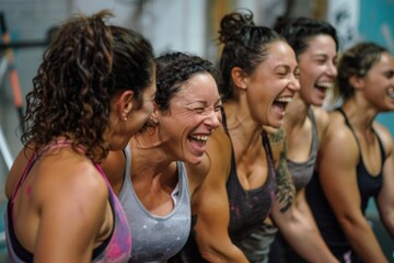 Obraz premium Candid group of women laughing after gym workout
