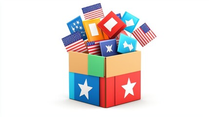Colorful box with flags representing countries.