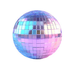 Obraz premium 3D disco ball with pastel gradient tones of blue, pink, and purple. The shiny and futuristic design resembles a tiled sphere with a reflective surface. Isolated on transparent background, png