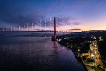 Fototapeta premium Istanbul, Turkey. Istanbul Bosphorus Bridge aerial view. Drone shot.