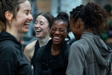 Obraz premium Candid group of women laughing after gym workout