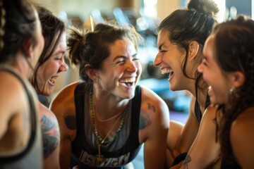 Obraz premium Candid group of women laughing after gym workout