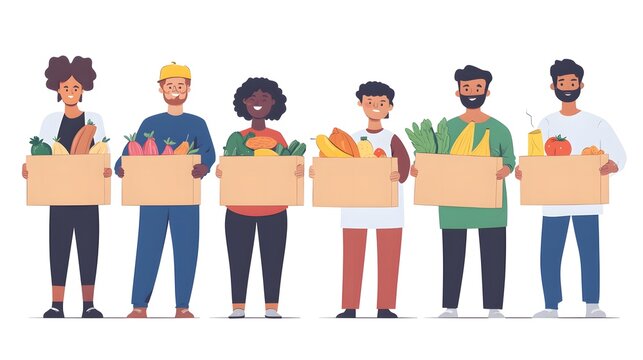 Diverse People Holding Boxes of Food