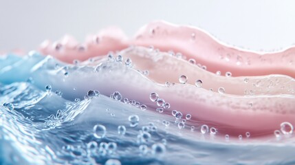 hydrated skin layers, structured with soft, translucent 'brick'-like skin cells stacked neatly in rows to illustrate 