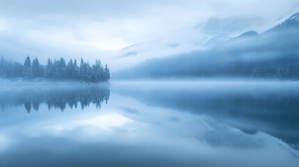 Fototapeta premium Misty Morning Lake Reflection