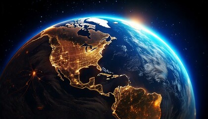 Earth top view. Earth view from cosmos. Planet earth from space.