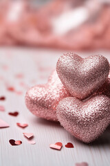 Obraz premium A simple and delightful pink backdrop featuring two gentle heart shapes, framed by ample white space