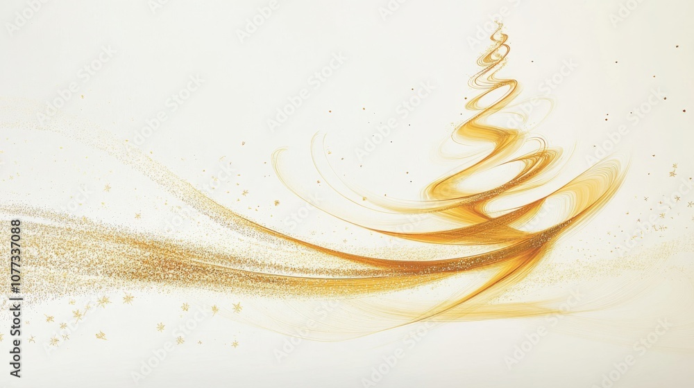 Poster this artistic christmas tree design has a swirling golden look on a light background, accented with 