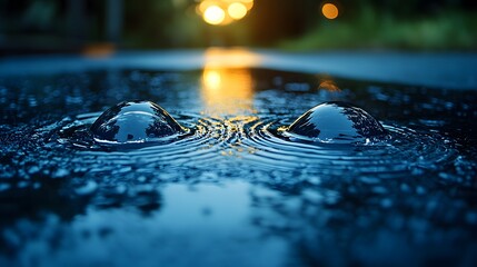 Water Drops Ripples in a Puddle