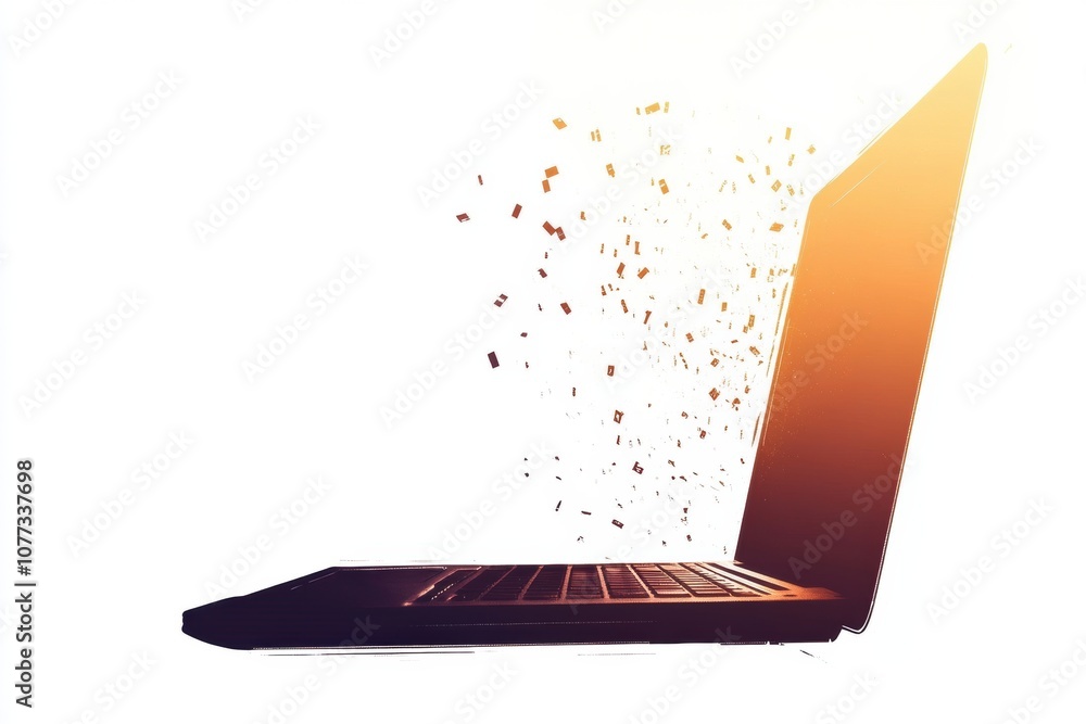 Leinwandbilder a laptop silhouette releases cascading numbers, illustrating the themes of technology services and c