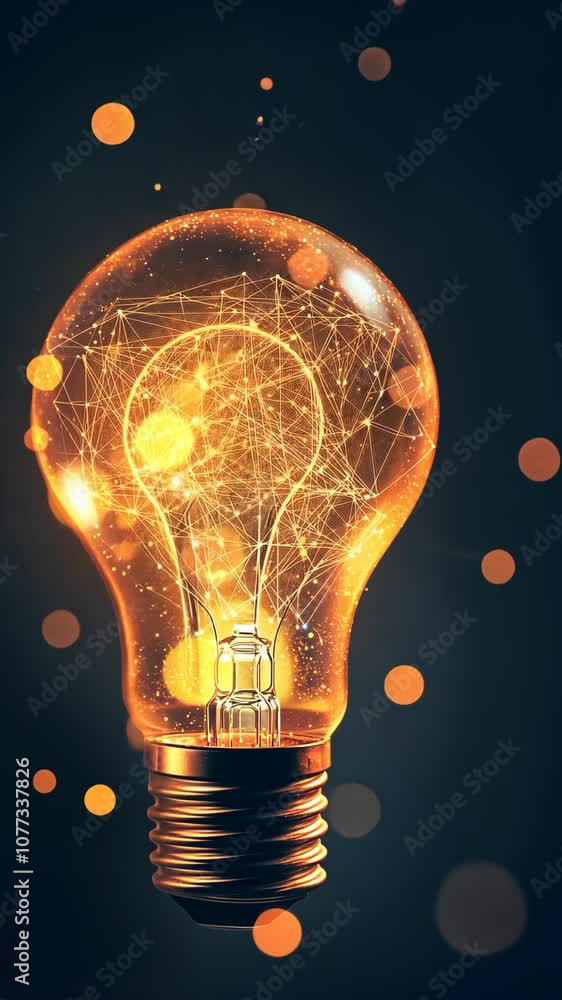 Poster a glowing light bulb with a complex network of lines inside, representing the interconnectedness of 