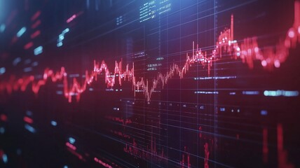 Fototapeta premium Photorealistic 3D Rendering of Stock Market Data on Computer Screen with Growth Charts and Graphs.