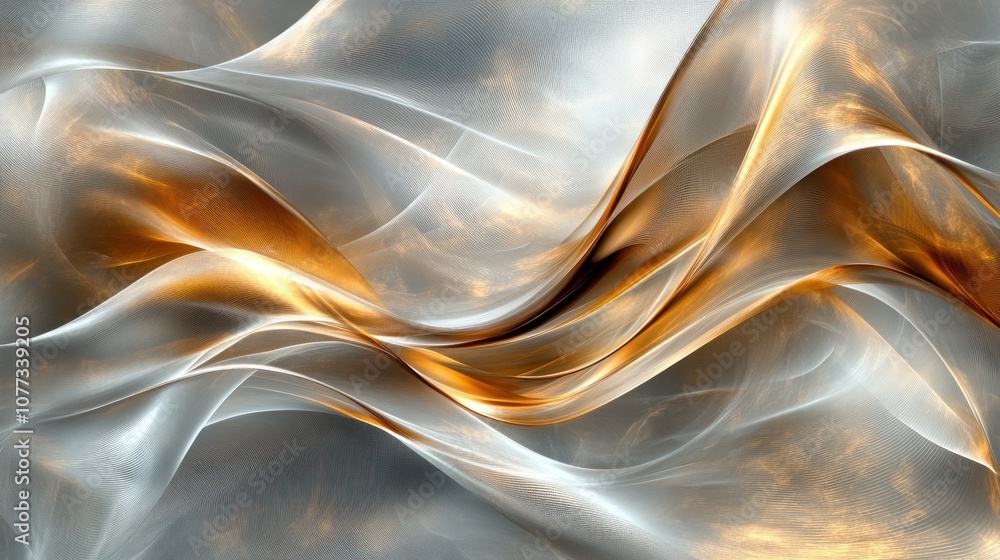 Canvas Prints abstract background with flowing, wavy lines in gold and white.