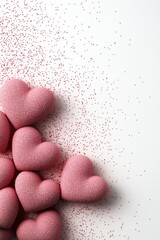 Obraz premium A dreamy Valentine's Day background adorned with playful pink hearts and sweet confetti accents