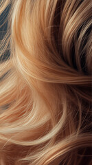 Naklejka premium Golden Strands Cascade Softly Against a Blurred Dark Background in This Captivating Hair Close-Up