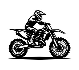 A silhouette vector of a motocross dirt bike with a rider, isolated on a white background.