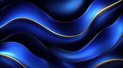 Fototapeta premium Abstract blue and gold wavy background.