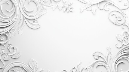 Elegant white ornate floral pattern frame on light background